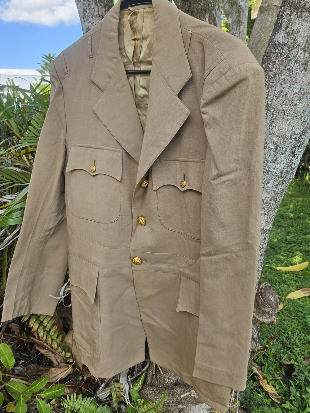 Vintage Military Jacket, Brass Button Military Coat